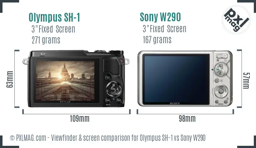 Olympus SH-1 vs Sony W290 Screen and Viewfinder comparison