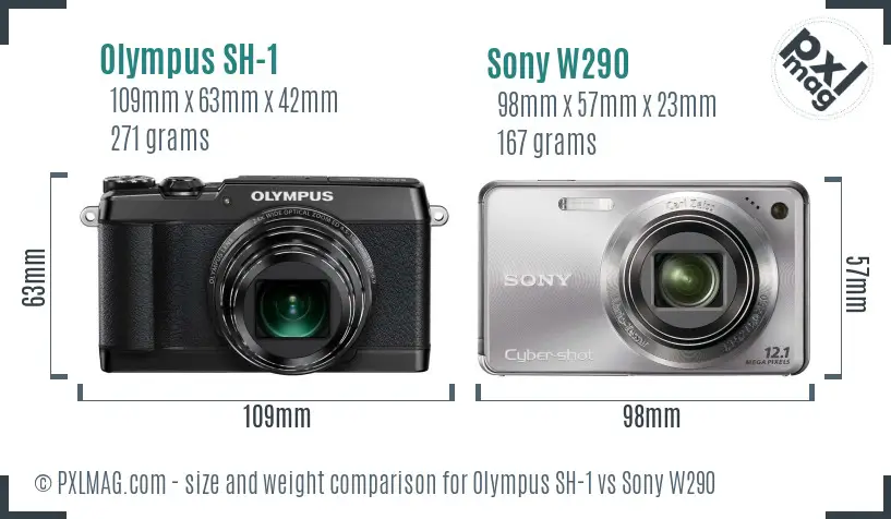 Olympus SH-1 vs Sony W290 size comparison