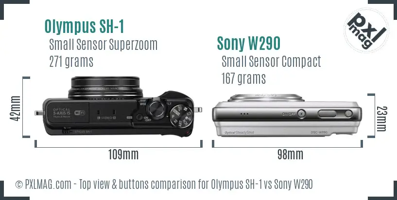 Olympus SH-1 vs Sony W290 top view buttons comparison