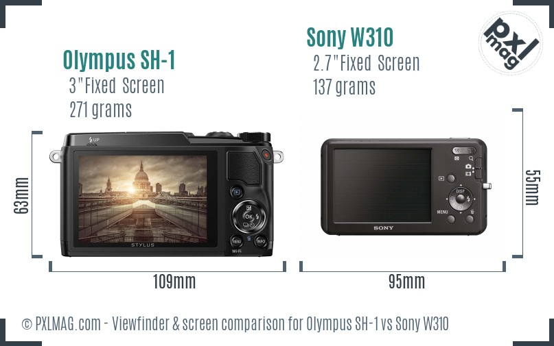 Olympus SH-1 vs Sony W310 Screen and Viewfinder comparison