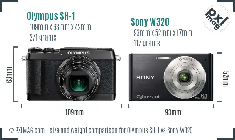 Olympus SH-1 vs Sony W320 size comparison