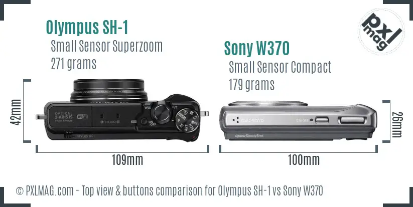 Olympus SH-1 vs Sony W370 top view buttons comparison