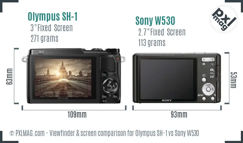 Olympus SH-1 vs Sony W530 Screen and Viewfinder comparison