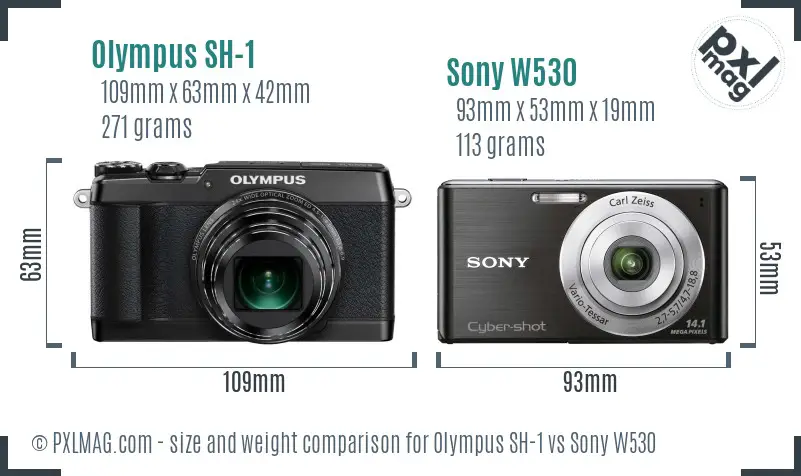 Olympus SH-1 vs Sony W530 size comparison