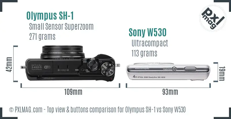 Olympus SH-1 vs Sony W530 top view buttons comparison