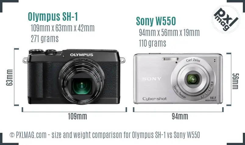 Olympus SH-1 vs Sony W550 size comparison