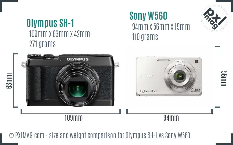 Olympus SH-1 vs Sony W560 size comparison Olympus SH-1 vs Sony W560 size comparison
