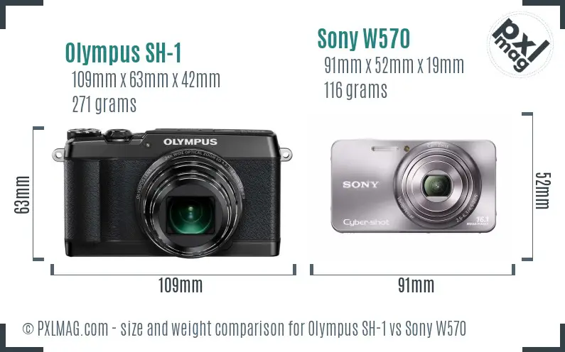 Olympus SH-1 vs Sony W570 size comparison Olympus SH-1 vs Sony W570 size comparison