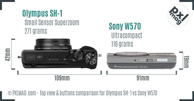 Olympus SH-1 vs Sony W570 top view buttons comparison Olympus SH-1 vs Sony W570 top view buttons comparison