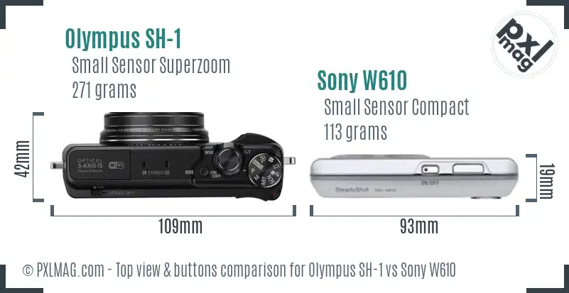 Olympus SH-1 vs Sony W610 top view buttons comparison