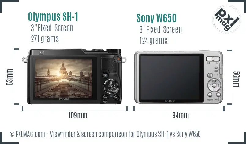 Olympus SH-1 vs Sony W650 Screen and Viewfinder comparison