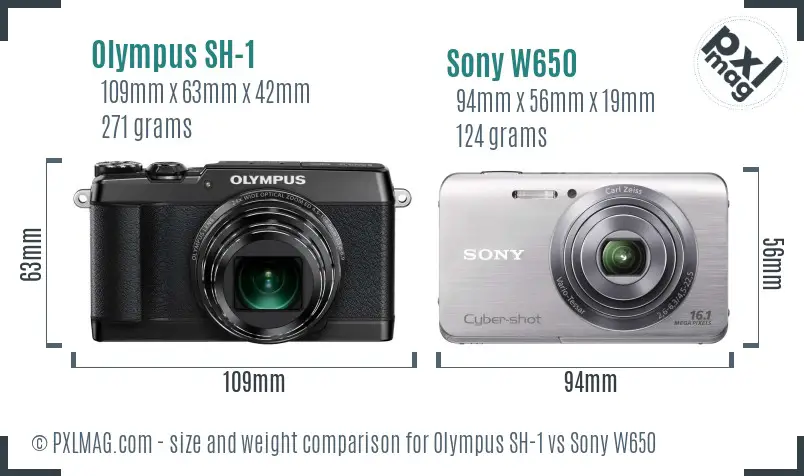 Olympus SH-1 vs Sony W650 size comparison