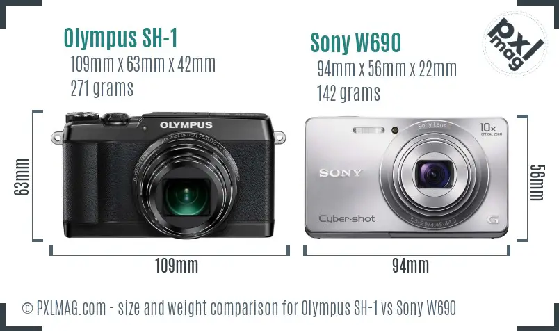 Olympus SH-1 vs Sony W690 size comparison