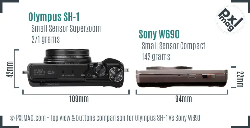 Olympus SH-1 vs Sony W690 top view buttons comparison