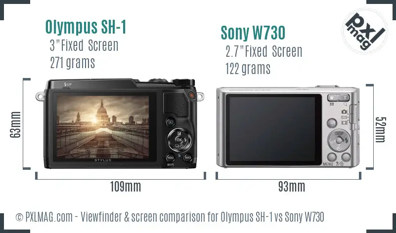 Olympus SH-1 vs Sony W730 Screen and Viewfinder comparison