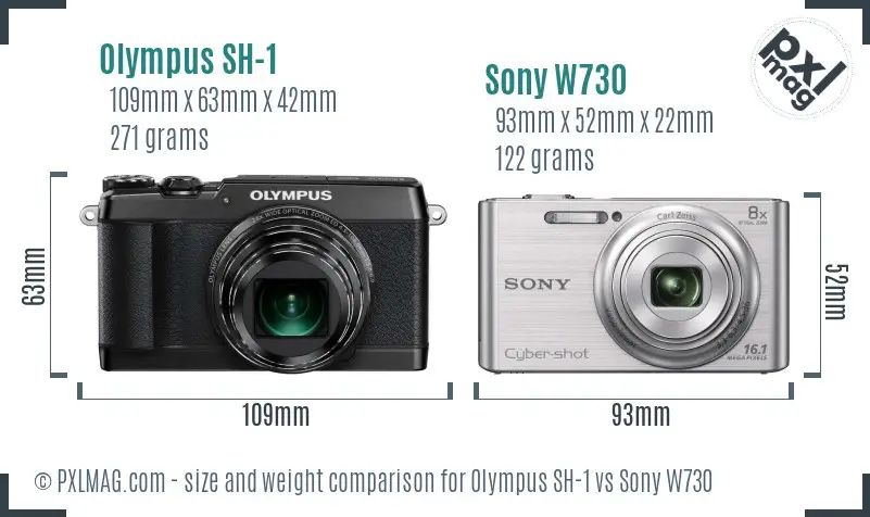 Olympus SH-1 vs Sony W730 size comparison