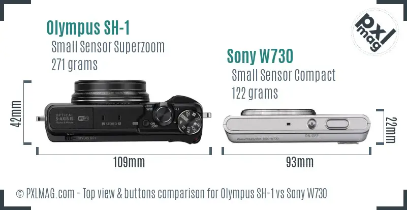 Olympus SH-1 vs Sony W730 top view buttons comparison