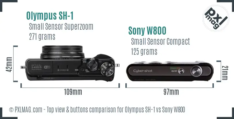 Olympus SH-1 vs Sony W800 top view buttons comparison Olympus SH-1 vs Sony W800 top view buttons comparison