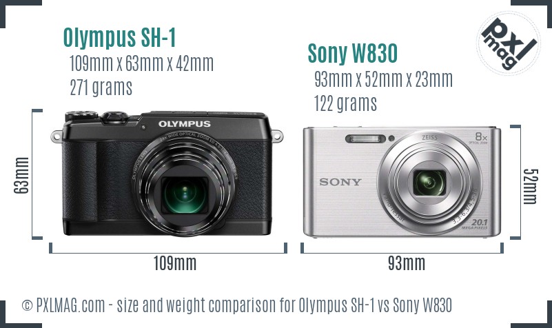 Olympus SH-1 vs Sony W830 size comparison