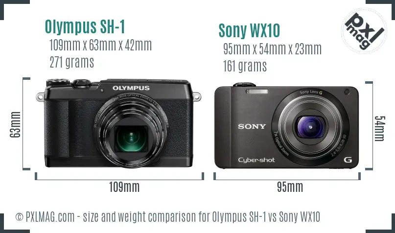 Olympus SH-1 vs Sony WX10 size comparison