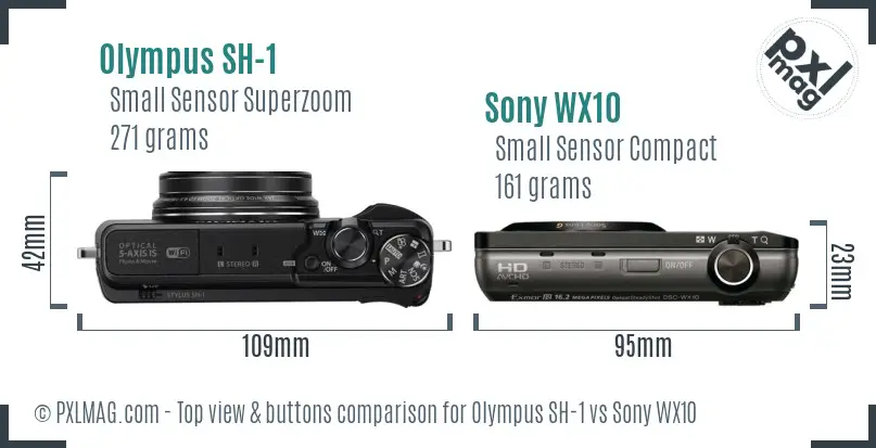 Olympus SH-1 vs Sony WX10 top view buttons comparison