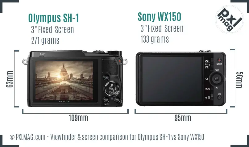 Olympus SH-1 vs Sony WX150 Screen and Viewfinder comparison