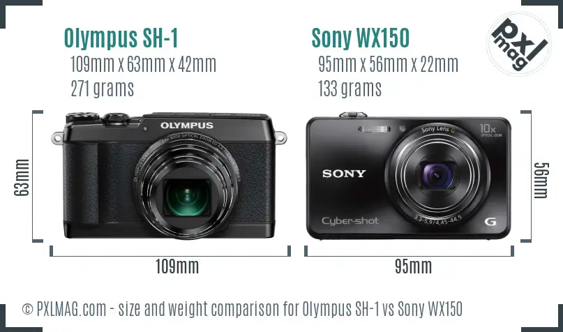 Olympus SH-1 vs Sony WX150 size comparison