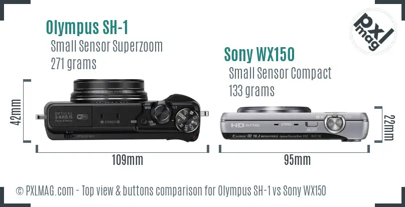 Olympus SH-1 vs Sony WX150 top view buttons comparison