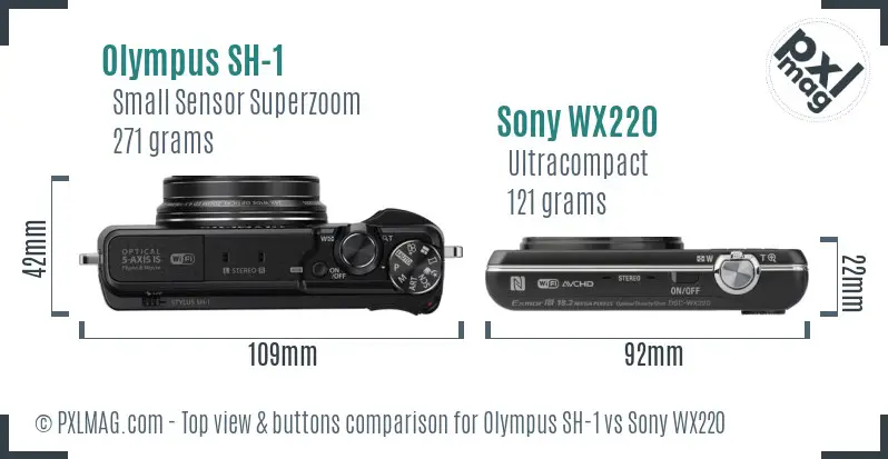 Olympus SH-1 vs Sony WX220 top view buttons comparison