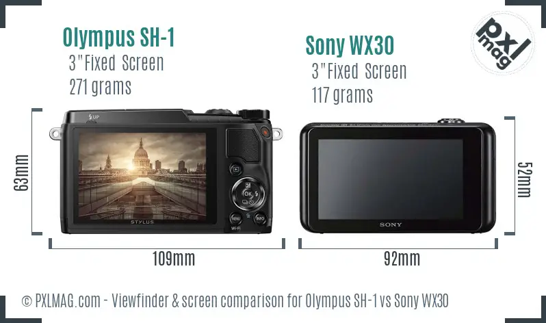 Olympus SH-1 vs Sony WX30 Screen and Viewfinder comparison