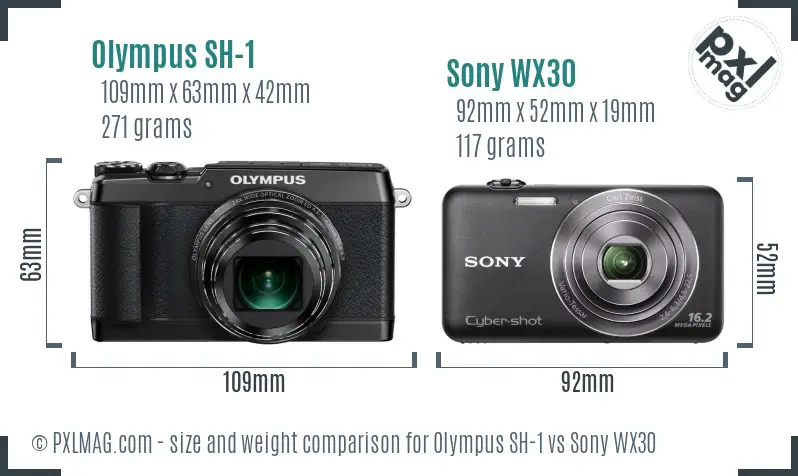 Olympus SH-1 vs Sony WX30 size comparison