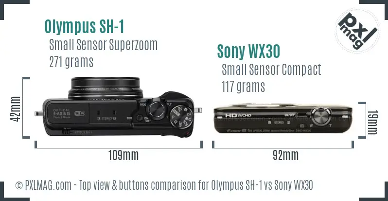Olympus SH-1 vs Sony WX30 top view buttons comparison
