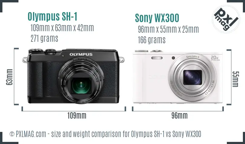 Olympus SH-1 vs Sony WX300 size comparison