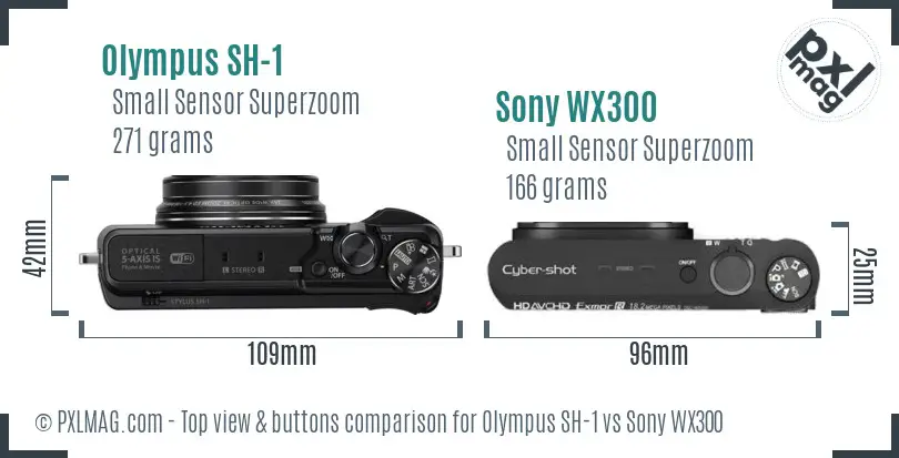 Olympus SH-1 vs Sony WX300 top view buttons comparison