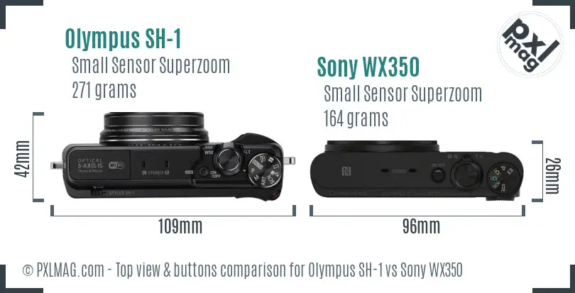 Olympus SH-1 vs Sony WX350 top view buttons comparison Olympus SH-1 vs Sony WX350 top view buttons comparison