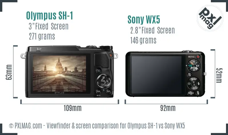 Olympus SH-1 vs Sony WX5 Screen and Viewfinder comparison