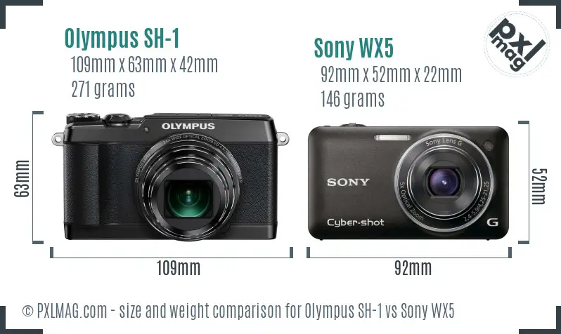 Olympus SH-1 vs Sony WX5 size comparison
