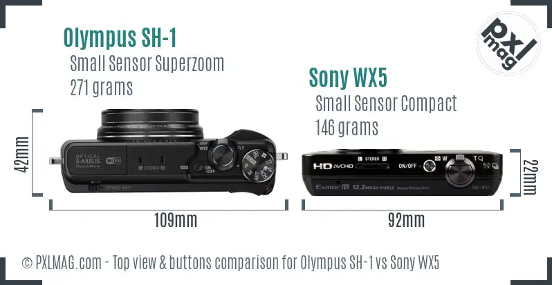 Olympus SH-1 vs Sony WX5 top view buttons comparison