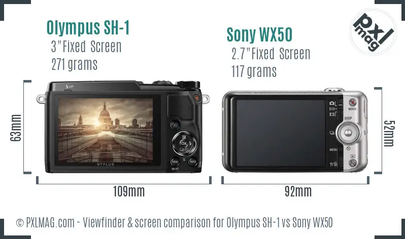 Olympus SH-1 vs Sony WX50 Screen and Viewfinder comparison