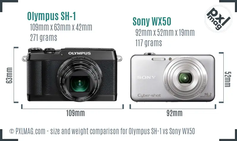Olympus SH-1 vs Sony WX50 size comparison