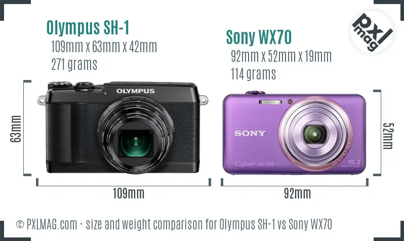 Olympus SH-1 vs Sony WX70 size comparison