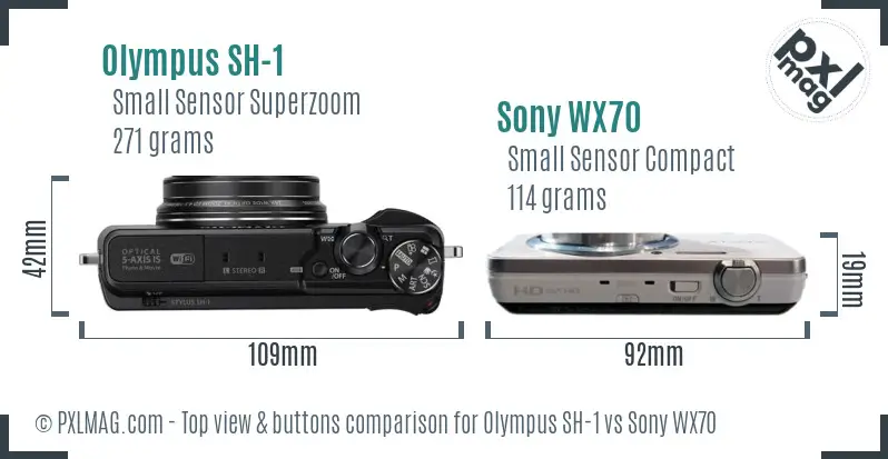 Olympus SH-1 vs Sony WX70 top view buttons comparison