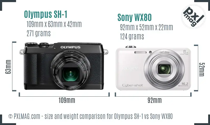 Olympus SH-1 vs Sony WX80 size comparison