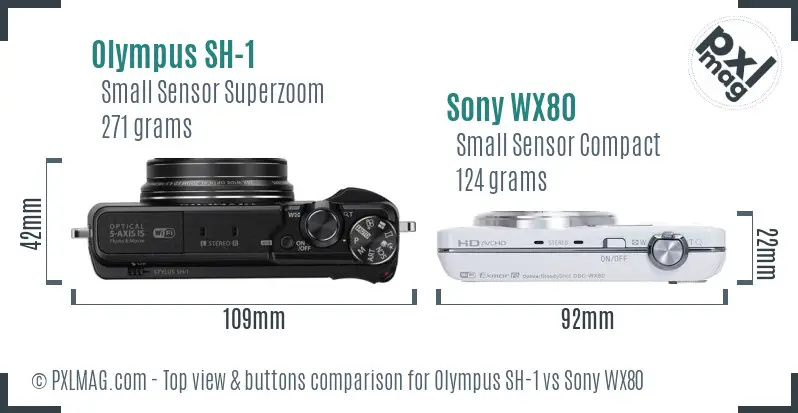 Olympus SH-1 vs Sony WX80 top view buttons comparison