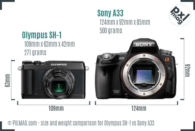 Olympus SH-1 vs Sony A33 size comparison