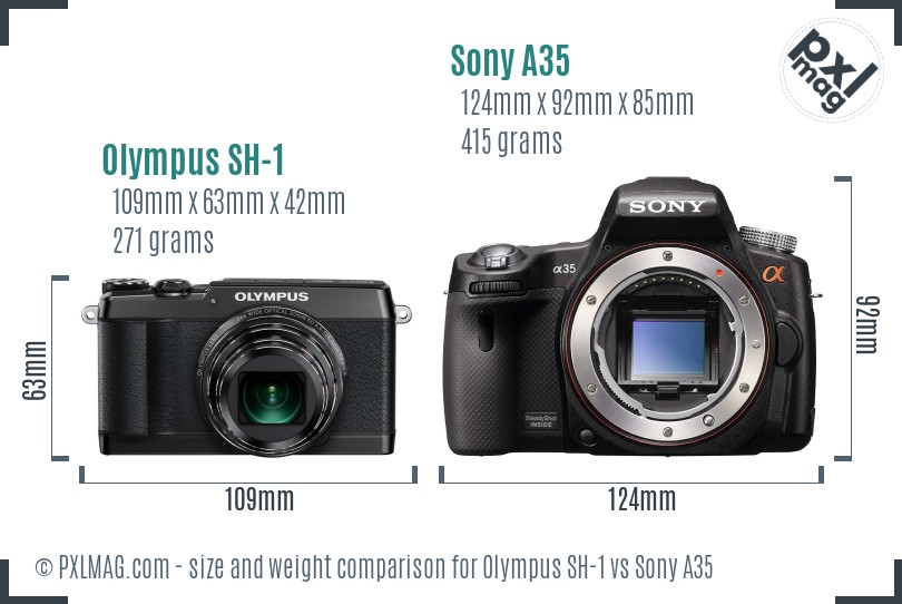 Olympus SH-1 vs Sony A35 size comparison