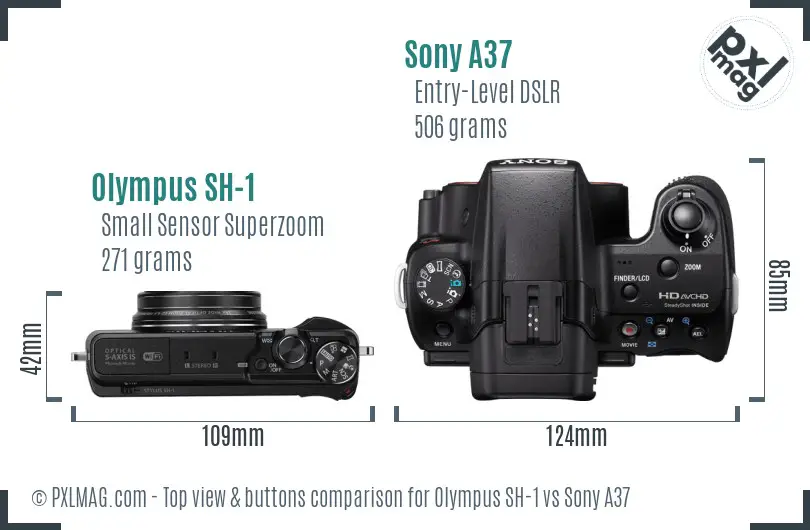 Olympus SH-1 vs Sony A37 top view buttons comparison