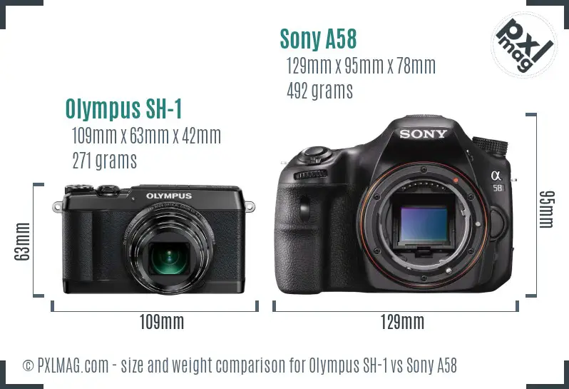 Olympus SH-1 vs Sony A58 size comparison Olympus SH-1 vs Sony A58 size comparison
