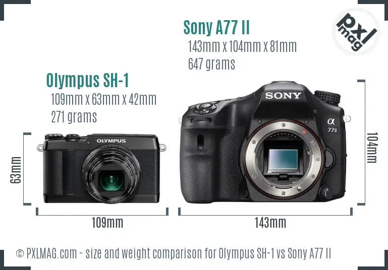 Olympus SH-1 vs Sony A77 II size comparison