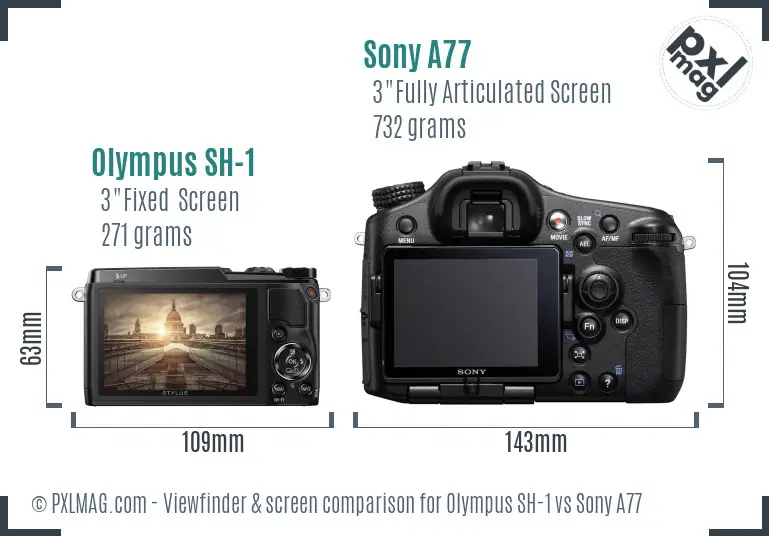 Olympus SH-1 vs Sony A77 Screen and Viewfinder comparison Olympus SH-1 vs Sony A77 Screen and Viewfinder comparison